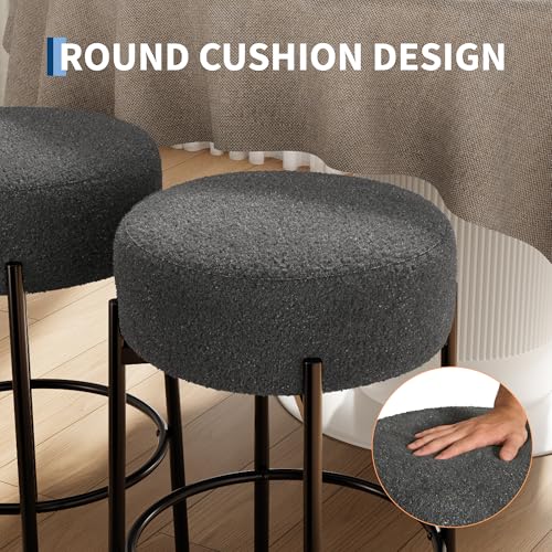 Butacos redondos IDEALHOUSE de 24", set de 2 unidades, estilo minimalista moderno con asiento suave de lana y patas metálicas sin respaldo para isla de cocina, bar o comedor miniatura 5