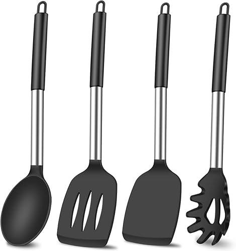 Juego de 4 espátulas de silicona, espátula ranurada, espátulas de silicona resistentes al calor, espátulas de goma Wok para utensilios de cocina