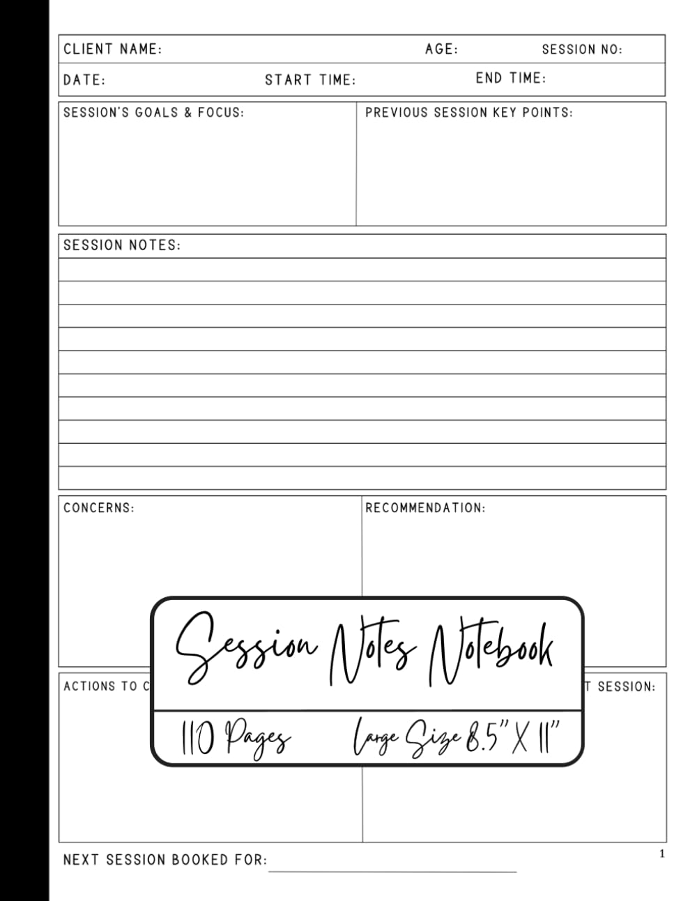 Session Notes Notebook A Therapy Appointment Record & Treatment Plan
