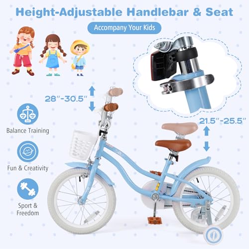 Image of BABY JOY Kids Bike, 12 14 16 18 20 Inch Boys Girls Bike w /Removable Basket | Kids Bicycle with Adjustable Seat & Handlebar, Handbrake & Coaster Brake, Training Wheels or Kickstand (Multi-Color Choices)