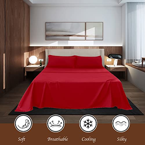 Overket Full Sheet Set Ultra Soft Full Bed Sheets 1800 Series Luxury Cooling Sheets-100% Microfiber-Breathable-Wrinkle Free - Full Size Red-6Pc #TOP5