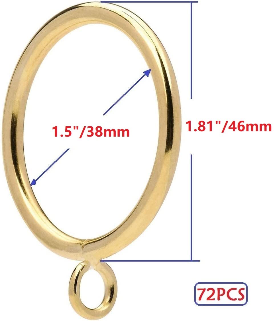 Metal Curtain Rings with Eyelet 1.49” Inner Diameter,Fits Up to 11/4-Inch Rod (Gold,72Pcs)