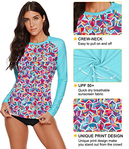 Besserbay Women's Long Sleeve Swim Shirt Uv Protective Rash Guard Spf Surf Swim Tops Aqua 2Xl #TOP1