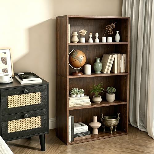 Image of HealSmart 4 Tier Bookcase, Industrial 5 Book Shelf, 9.2 inch D x 23.8 inch W x 42 inch H Tall Open Cube Storage Organizer for Home Office, Living Room, Bedroom and Dinning Room, Brown