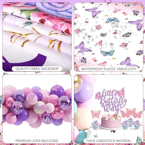 Image of TREWAVE Butterfly Baby Shower Decorations for Girls A Little Butterfly Is On The Way Party Backdrop Cake Toppers Stickers Pink Purple Balloons Boxes for Girl Birthday Baby Shower Decor