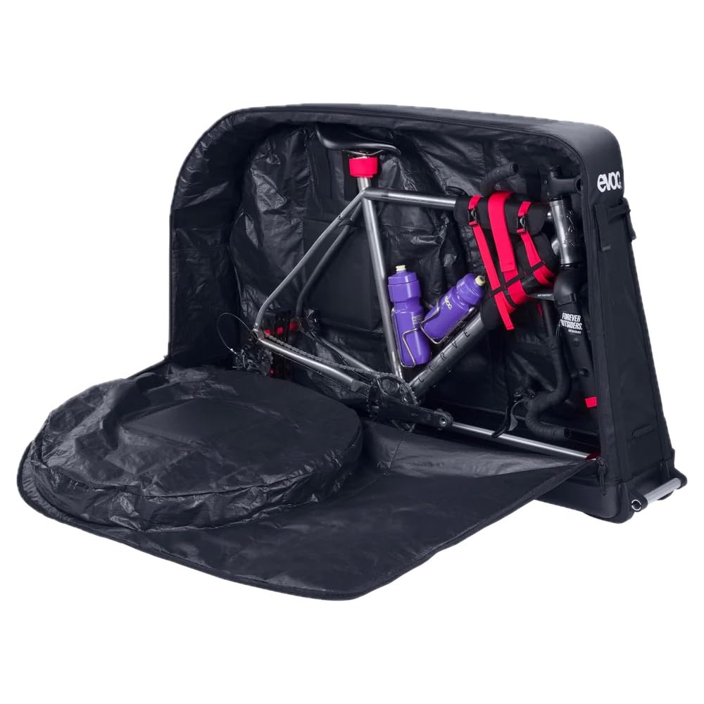 EVOC BIKE BAG PRO Fahrradkoffer (zusammenfaltbare Fahrrad-Transporttasche für Renn-, Gravel-, XC-, FR-, Enduro-, DH- & ≤29“-Räder, CLIP-ON WHEEL 3.0, max. Radstand 130 cm, BIKE STAND PRO), Black
