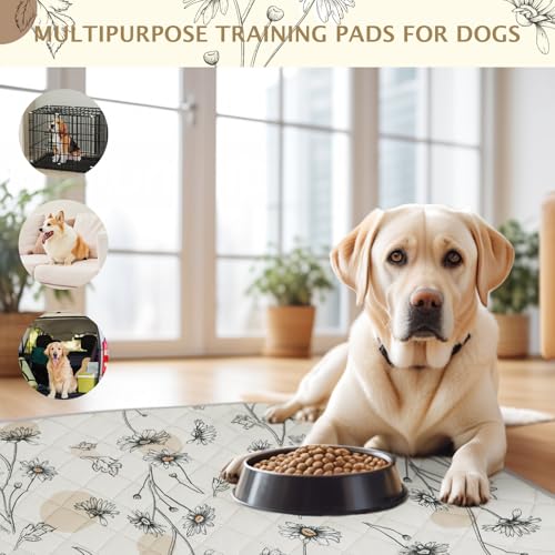 Image of IEUUMLER Washable Pee Pads for Dogs, 2 Pack Non-Slip & Waterproof Pack Whelping Pad, Reusable Washable Puppy Potty Training Pad with Fast Absorbent for Playpen EU007 (Beige Daisy, 24 inchX18 inch-2pcs)