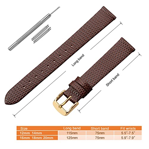 ANNEFIT Horlogeband 12 mm/14 mm/16 mm/18 mm/20 mm, leer, voor dames, hagedissen-reliëf, vervangende armband, Bruin… - Image 6