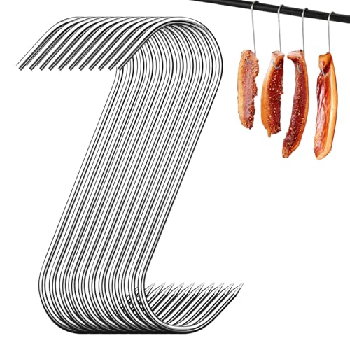 yolzhxe 30 Pièces Crochets de Boucher en Acier Inoxydable, 180×3mm Réutilisable Crochet Fumage, Petit Crochets en S Convient pour Suspendre la Viande, les...