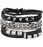 Amazon.com: Eigso 4 Pcs Punk Leather Bracelet Hematite Black