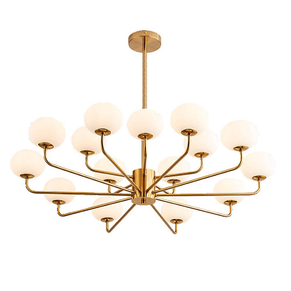 Lámpara de techo Sputnik de 15 luces dorada con esferas de vidrio mate 8