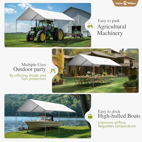 Carport Car Port Canopy 12x20 ft Heavy Duty, Portable Garage Shelter Logic Car Tents Carpas para Carros All Weather for Truck Boat, Galvanized Steel Frame Carports Height Adjustable White