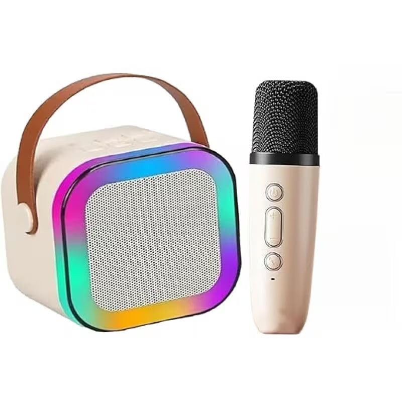 HARIONIX Portable Bluetooth Karaoke Speaker with Wireless Microphone & LED Lights, Rechargeable Mini Singing Machine for Kids Adults, Cute Birthday Gift Toy for Girls Boys | Wireless Microphone, LED Lights, Rechargeable, Mini Singing Machine, Cute Birthday Gift Toy for Girls Boys
