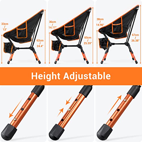 Sportneer Camping Chairs, Folding Chairs For Outside Adjustable Height Beach Chair For Adults Portable Camp Chairs Foldable Compact Backpacking Chair For Camping Hiking Picnic Outdoor (2, Orange) #TOP1