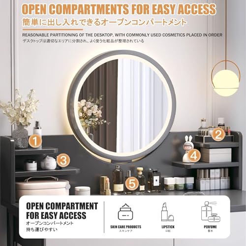 Escritorio de maquillaje LED ajustable con espejo para dormitorio 7