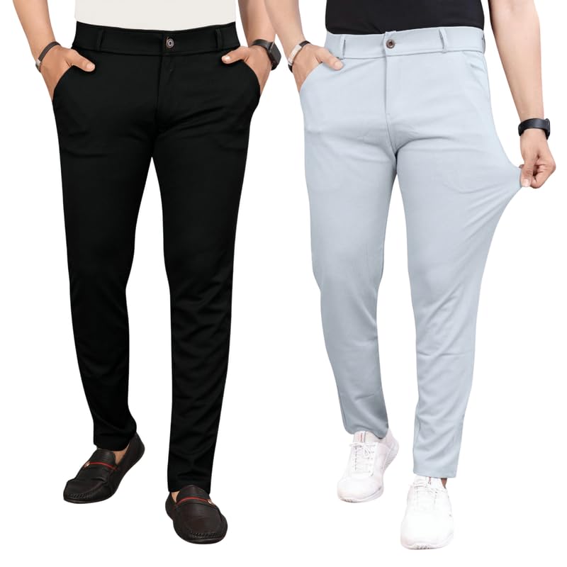 Men Slim Fit Stretchable Trousers with Pockets | Lycra Blend | Wrinkle-Resistant, Breathable, Ideal for Office & Casual Wear | Pack of 2-picture-10