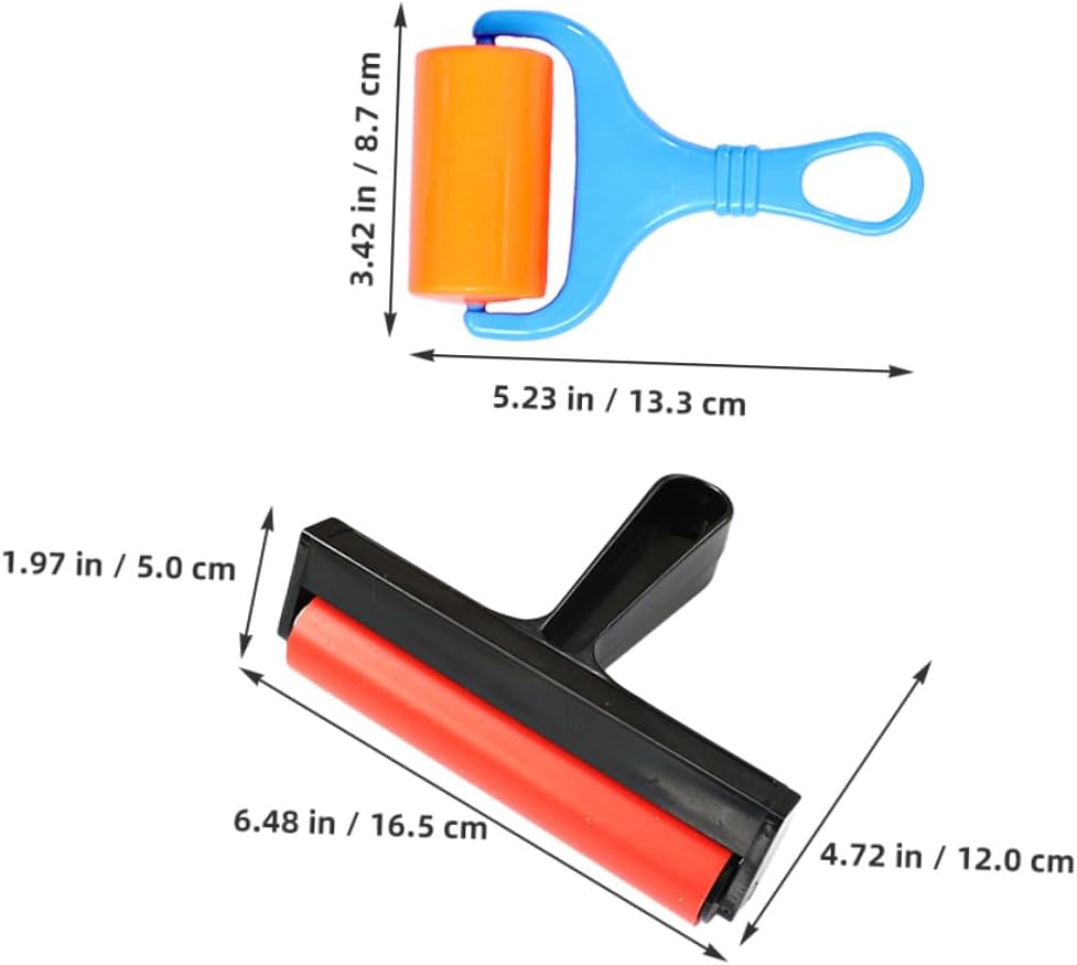 Parliky 2pcs Red Rubber Craft Rollers for Printmaking and Stamping, 15cm and Small Plastic Brayers Set for DIY Art Projects and Oil Painting Supplies