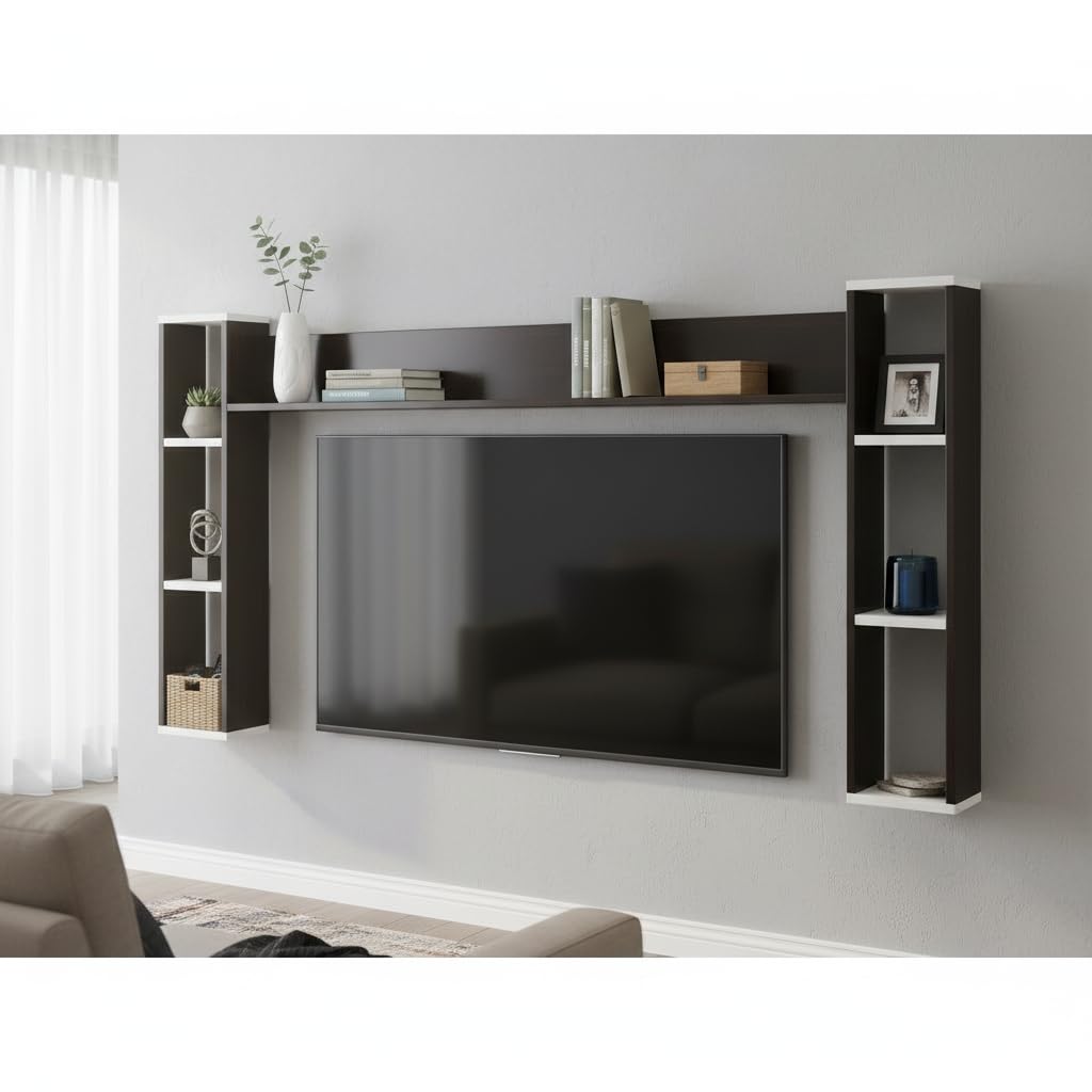 WOODWIDER Aspen Engineering Wood Wall Mount TV Entertainment Unit Set Top Box Stand/TV Cabinet with Shelves for Books & Décor Display Unit, Living Room Upto 65 Inches (Wenge)-image-36