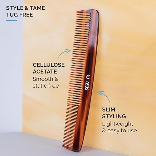 Miniatura 2 de ZEUS Peine de barba 2 en 1 hecho a mano con corte sierra, peine para bigote y barba de 7.5 pulgadas (concha de tortuga) C12