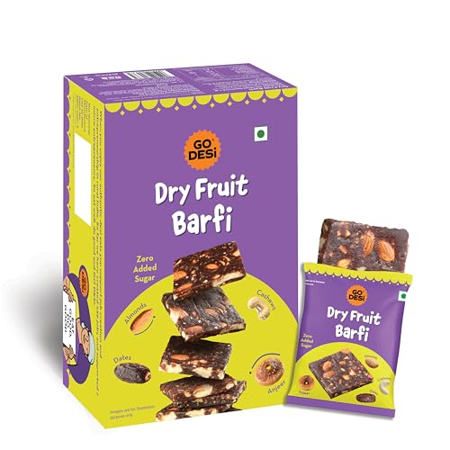 Image of GO DESi Dry Fruits Barfi, 400 grams Burfi, 20 Individually Wrapped Burfi, Dates Bar, Indian Mithai, Indian Sweets Gift Pack, Healthy Snacks Sweets, No Added Sugar