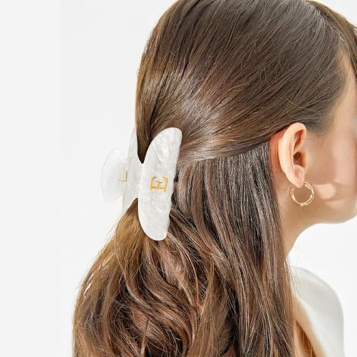 Image of Personalized Hair Clips Hair Claws for Women - Elegant Hair Accessories for Women - Monogram Hair Claw Birthday Gifts for Her Wedding Bridesmaid Friend Sister Teacher Wife Grandma - White,E