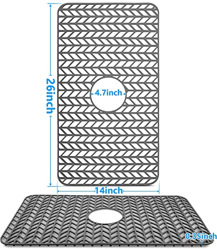 Sink Protectors For Kitchen Sink - Yubird 26X 14" Sink Mat, Silicone Kitchen Sink Mat For Bottom Of Stainless Steel Sink(Grey, Center Drain) #TOP5