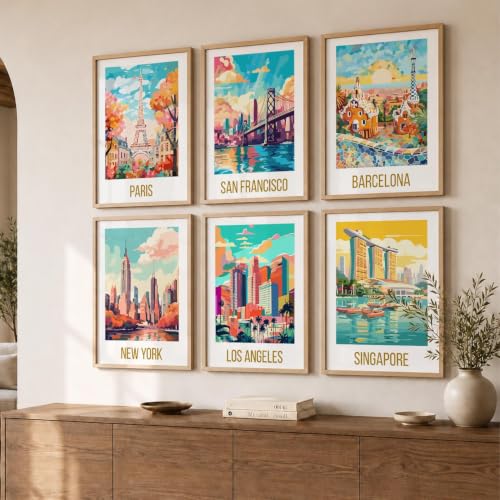 Image of kotart City view wall art poster with Frame for Home Decoration - Painting Living Room Bedroom Office hanging frames (Pack of 6 Multicolor) (14X20 Inch, K)