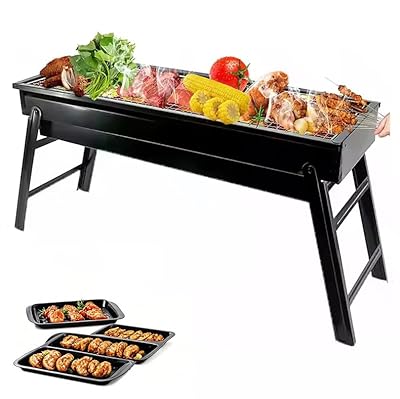 Barbecue Charcoal Grill, 24‘’ BBQ Grill Folding Portable smoker Grill for Outdoor Cooking Camping Picnics Beach