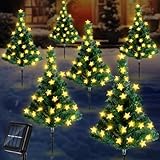 Retisee 6 Pack Solar Christmas Tree Pathway Lights Decorations Outdoor LED Star 8 Modes Prelit Small Christmas Tree Waterproof Solar Stake Lights for Garden, Yard, Lawn, Cemetery