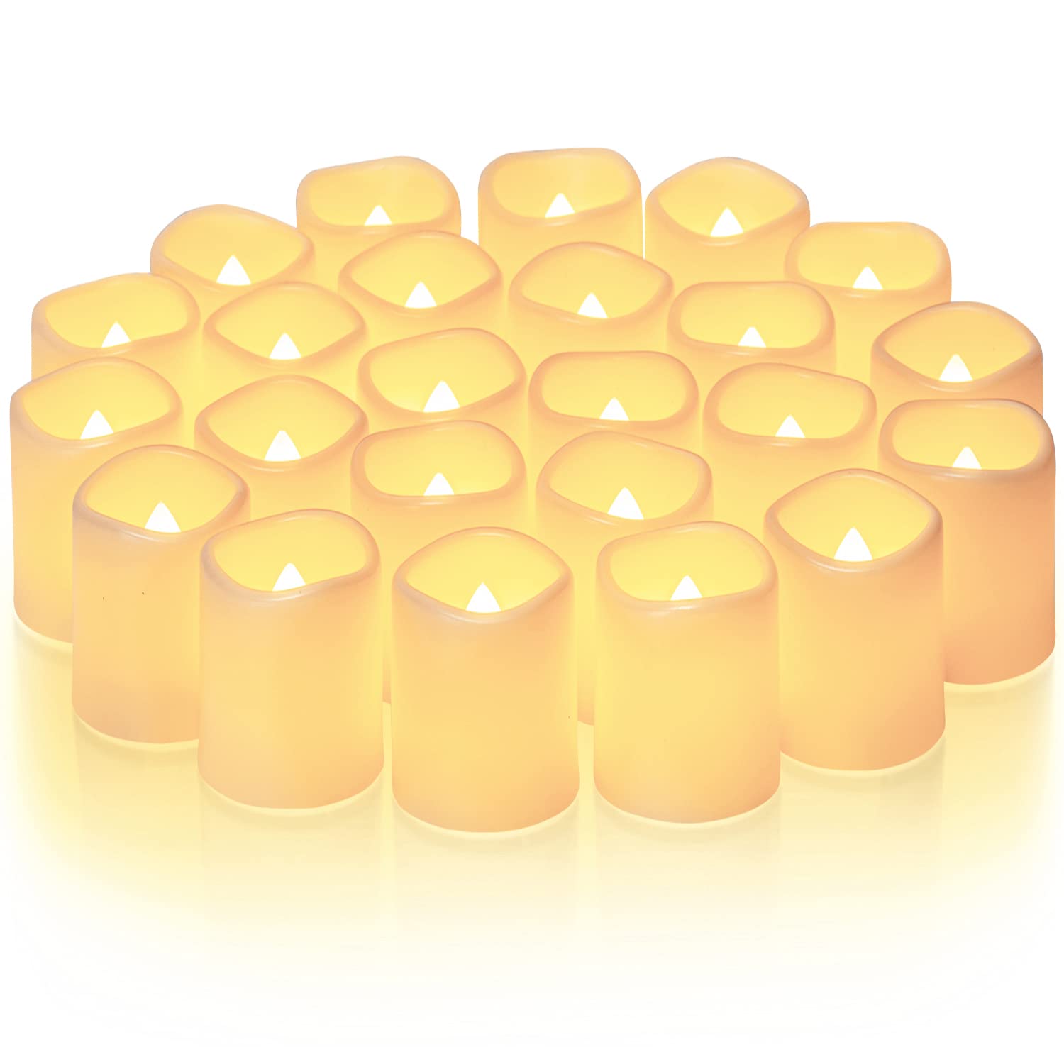 Homemory 24Pack Flickering Flameless Votive Candles, 200+Hour Long Lasting Electric Fake Candles, Battery Operated LED Tealight for Wedding, Christmas Decorations, Outdoor (Battery Included)