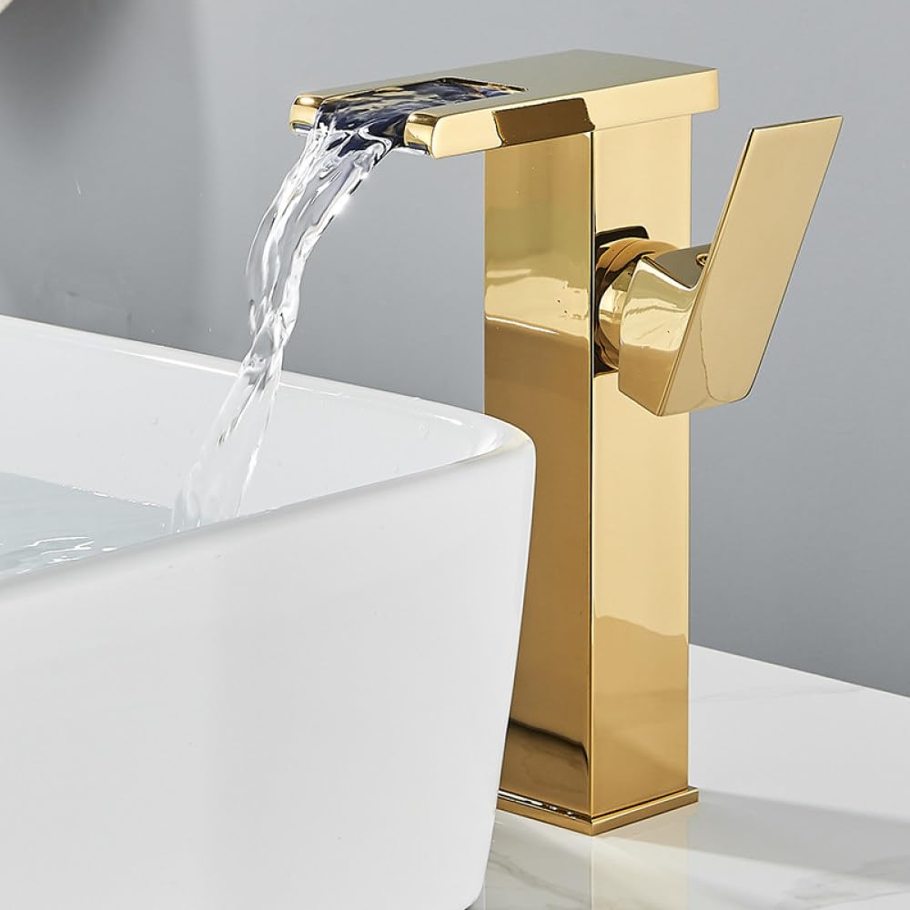 Robinet de lavabo en laiton mitigeur monotrou court haut or pour eau chaude et froide