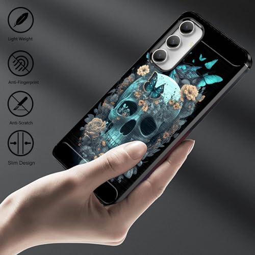 RUUHLJLET Designed for Samsung Galaxy S25 FE 6.7" 2025 Case,Brushed Texture Soft TPU Slim Fit Protective Phone Cover,Skulls Flowers - image 3