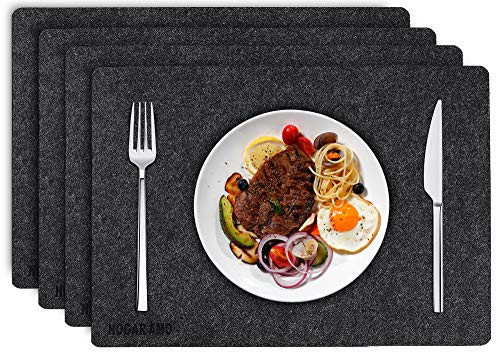 HOGAR AMO Lot de 4 Sets de Table en Feutre Lavable, Antidérapant et Résistants à la Chaleur 43 x 30 cm (Gris Foncé Anthracite)