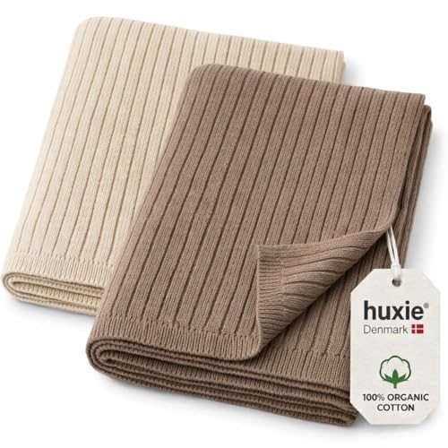 Image of 100% Organic Cotton Knit Receiving Baby Blanket for Newborns - Soft, Breathable Blanket for Crib & Stroller - Nursery Gift 2-Pack (Fog /Mochachino)