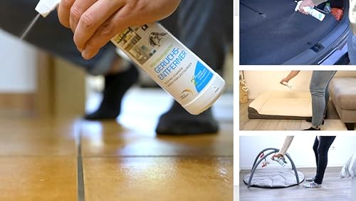 HOMEDICA Geruchsentferner Spray 250ml - Vegan & Made in Germany - Mikrobiologischer Enzymreiniger für Textilien, Polstern & Tierfellen - gegen unangenehme Gerüche