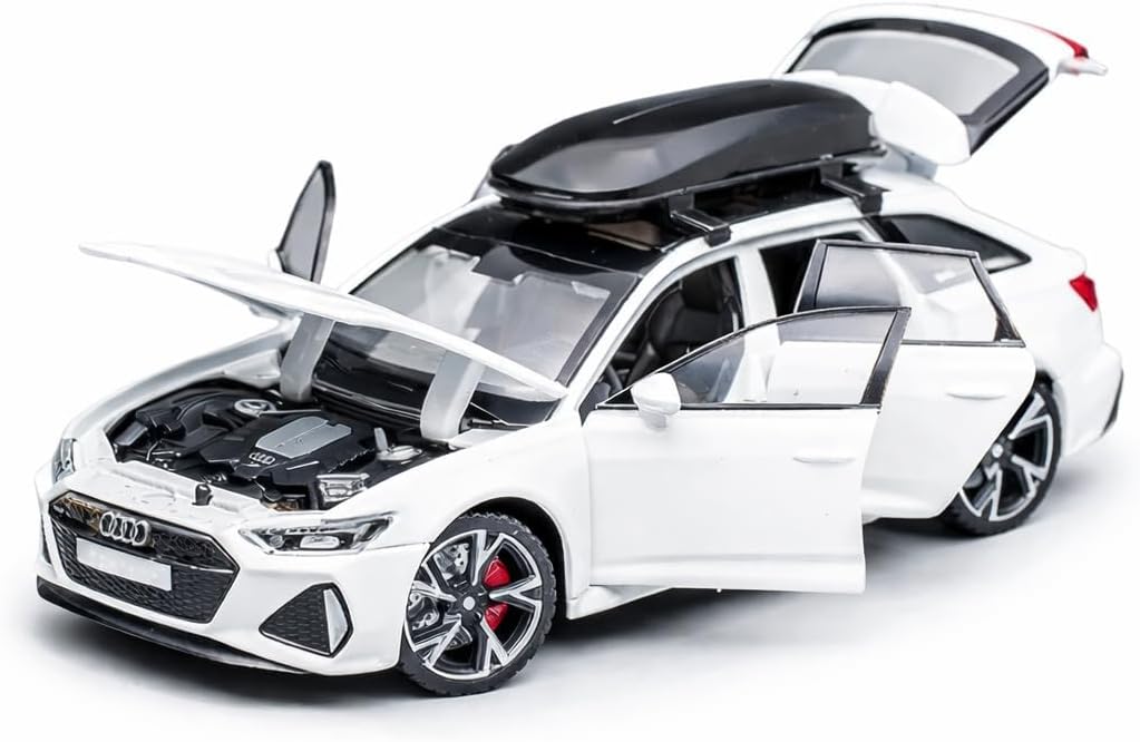 Diecast 1:32 Aodi RS6 Metal Car Model with Sound and Light Pullback Door Open Decoration Collection Alloy Model Car (1:32 Audi RS6 - White Color)