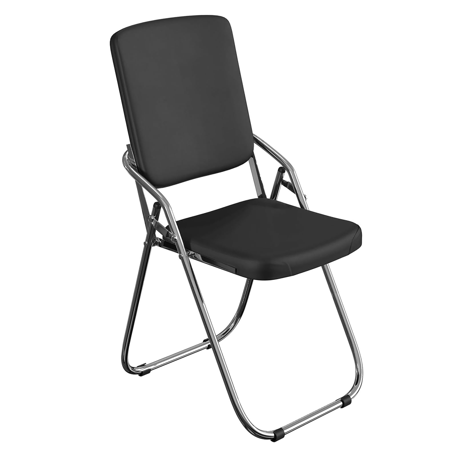Set of 1 Folding Chair Folding Dining Chairs with Padded Leather Folding Chairs for Kitchen, Indoor, Outdoor, Conference Room, 175kg Capacity (Black)