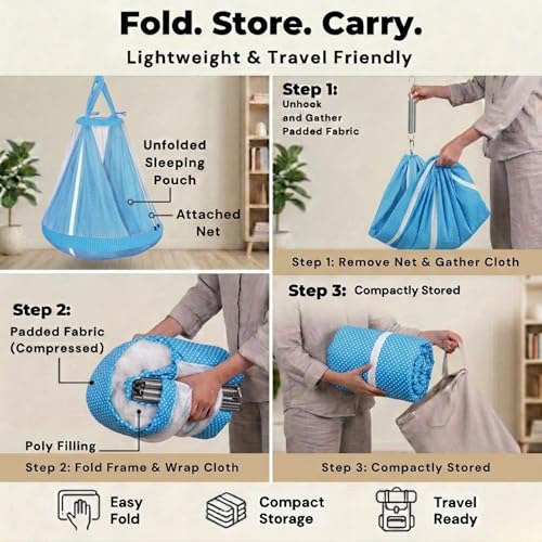 Image of Vparents Sleeping Essentials with Mosquito Net & Spring, Small Dot (Blue)
