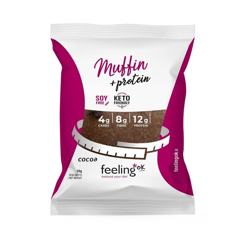Feeling Ok MUFFIN AL CACAO - Soffici muffin per una colazione con pochi carboidrati e 12g proteine ad alto valore biologico (Box da 10 pezzi da 50 gr)