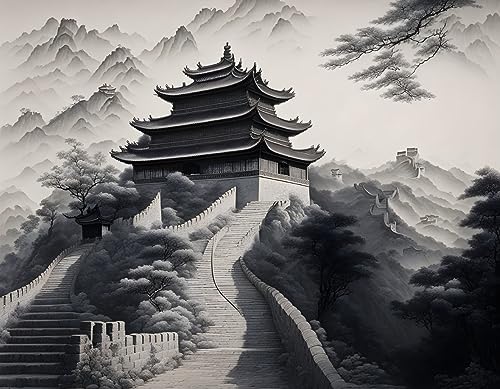 Croquis de bâtiment Grande Muraille de Chine affiche sur toile SERENDIPITP 58 x 90 cm