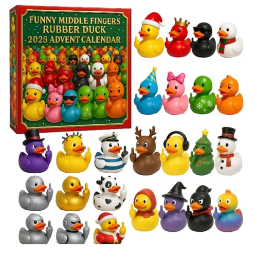 Funny Middle Fingers Rubber Duck 2025 Advent Calendar, 24PCS Acrylic Duck Christmas Countdown Calendar, Advents Calendars Christmas Duck,Novelty Holiday Gift for Adults (1PC)