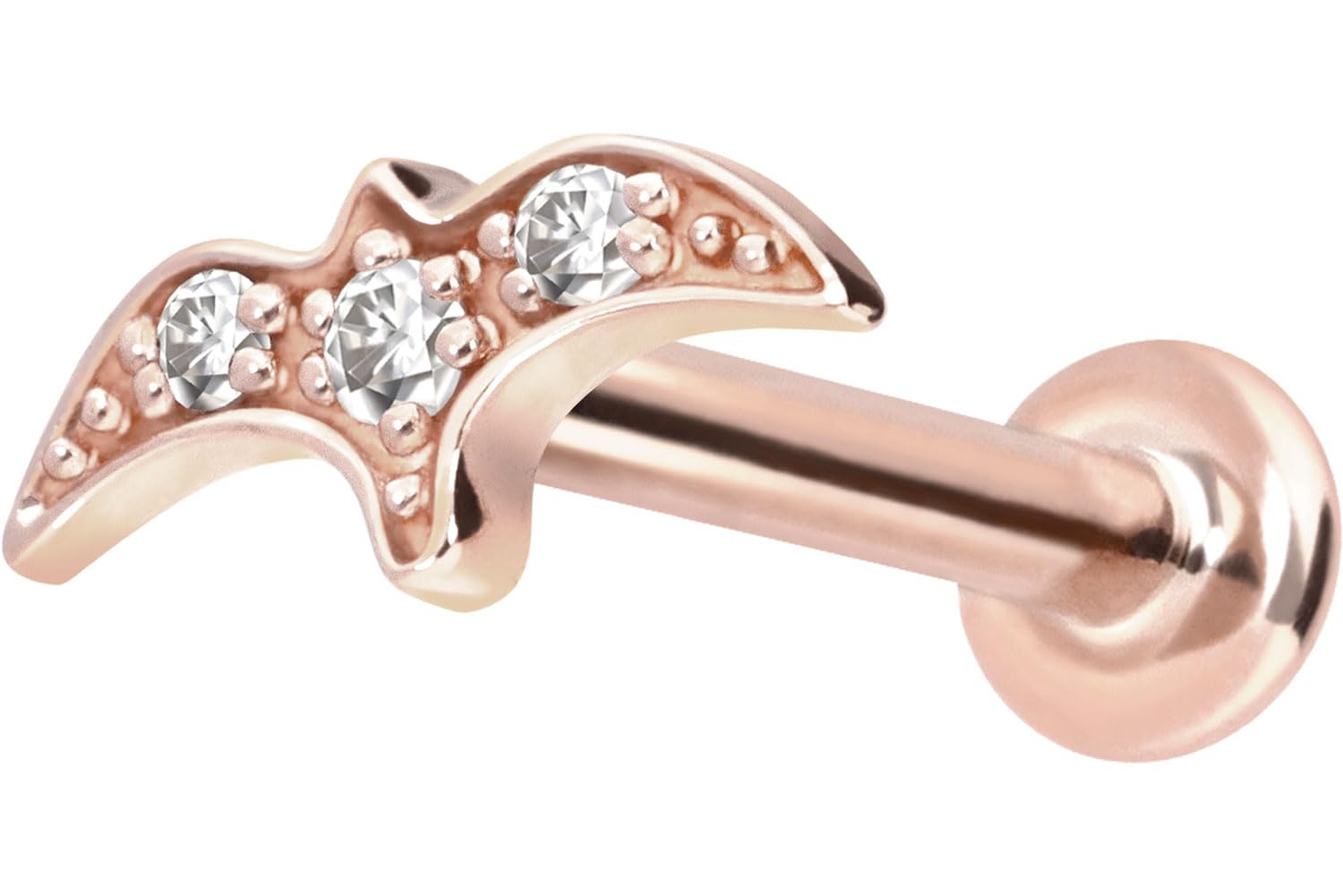 PIERCINGLINE 14 Karat Gold Labret Ohr-Piercing mit Push Fit MOISSANIT-SCHWALBE Farb & Größenauswahl