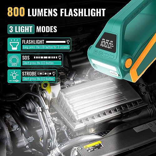 NEXPOW AP1 Jump Starter with Air Compressor, 4000A Car Battery Booster Pack with 150PSI Digital Tire Inflator, 12V Auto Jump Box (All Gas/10L Diesel Engine) with PD60W Quick Charge Port, LCD Display 7 NEXPOW AP1 Jump Starter with Air Compressor, 4000A Car Battery Booster Pack with 150PSI Digital Tire Inflator, 12V Auto Jump Box (All Gas/10L Diesel Engine) with PD60W Quick Charge Port, LCD Display - Image 6