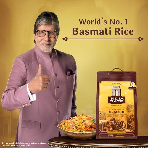Image of India Gate Gold Standard Classic Basmati Rice 5 Kg | 2 Years Aged | Extra Long Grains (Pack of 2)