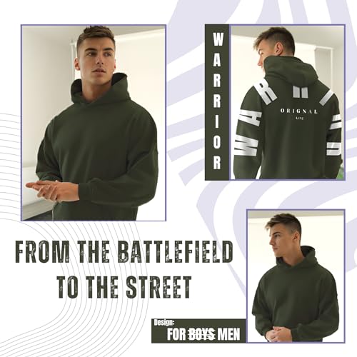 Image of FOURTH LINE Unisex Warrior Back Printed Oversized Hoodie for Men & Women | Loose Fit Graphic Printed Cotton Fleece Hooded Sweatshirt | Premium Full Sleeves Travel Hoodie