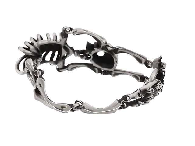 CoolSteelAndBeyond Men's Large Skull Bracelet - Stainless Steel Gothic Punk Cuff (Old Used Metal Finish)