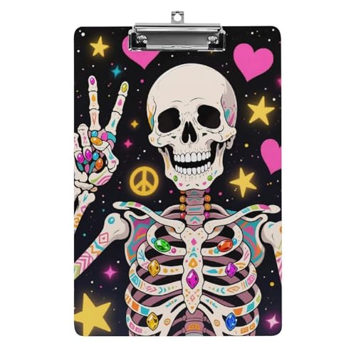 Porte-bloc A4 en acrylique 21,6x31,8 cm avec motif de tête de mort hippie