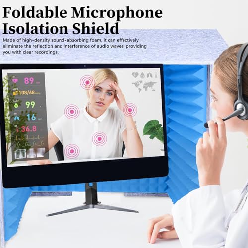 Cabina de grabación portátil, cubierta abatible de escritorio con aislamiento acústico, esponja absorbente de alta densidad, escudo vocal para estudio musical, dormitorio y podcasting, azul, 23.6 pulgadas miniatura 4