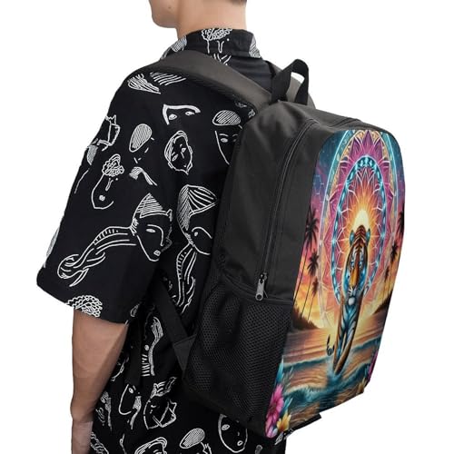 Tiger Mandala Sunset Backpack Simple Leisure Travel Backpack Outgoing Daypack 17 Inch4