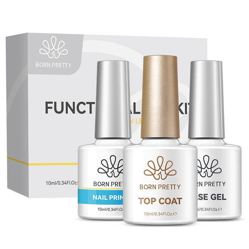 Born Pretty Base e top coat semipermanente e primer per unghie | Set di top coat semipermanente per unghie lucido senza necessità di pulizia, base gel e primer per unghie